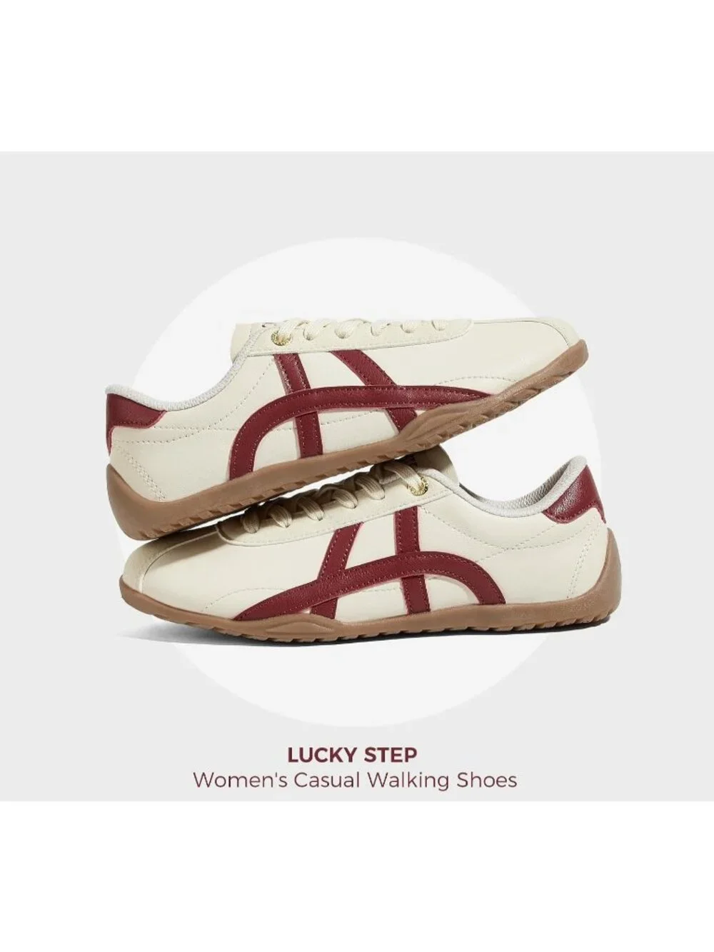 Women's Off-White/Red Lightweight Trendy Fashion Thin Sole Walking Sneakers